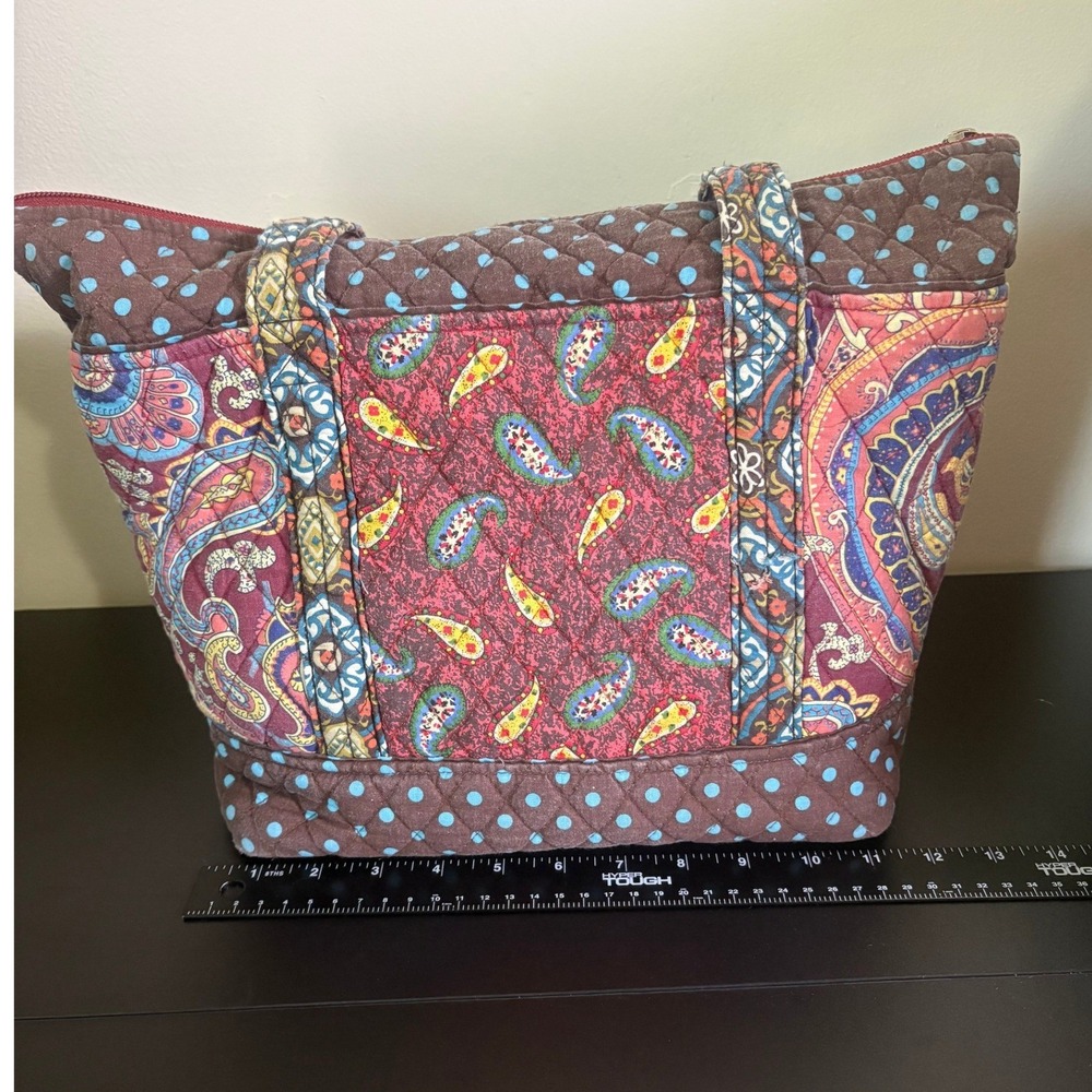 Lily Waters Quilted Tote Bag Paisley Polka Dot Brown Blue Shoulder Bag